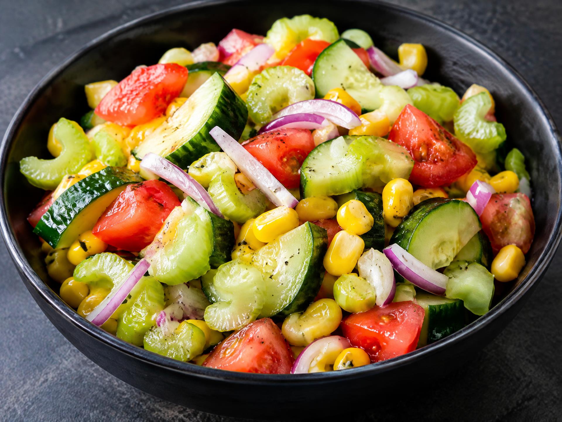Cucumber, Tomato, Onion, Celery & Corn Salad