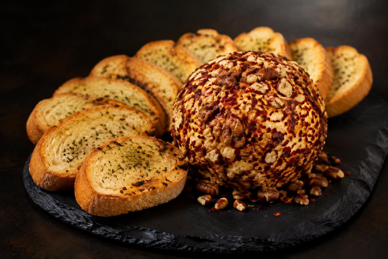 Spicy Cheese Ball with Garlic Bread